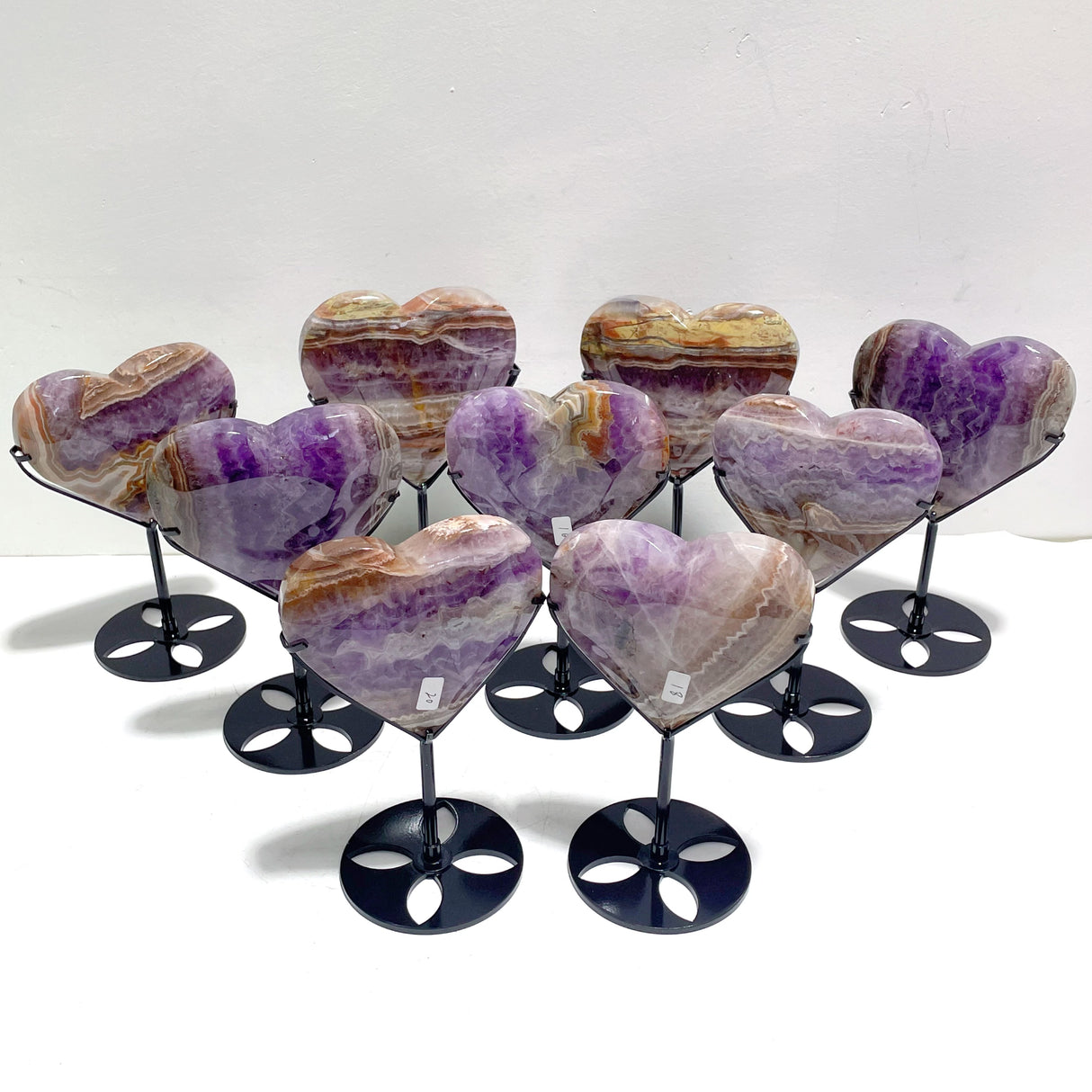 9 Pieces Amethyst Mixed Agate Heart With Stand