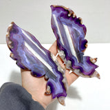 Unique Purple Sakura Flower Agate Butterfly Wing Carving With Stand