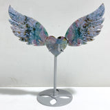 Ocean Jasper Heart Wing Carving With Stand