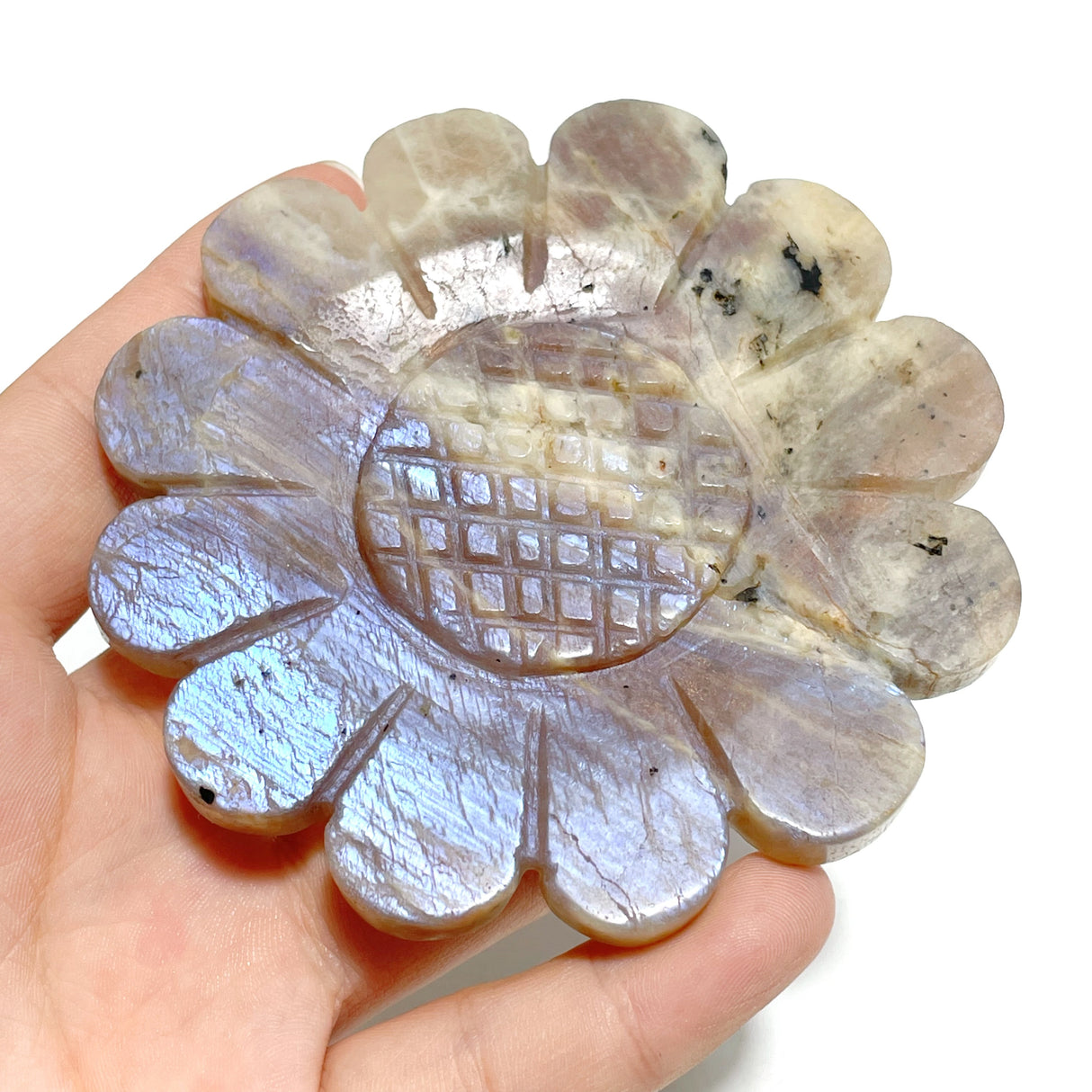 2 Pairs Sunstone Mixed Moonstone Sunflower Carving With Stand