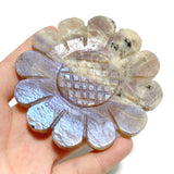 2 Pairs Sunstone Mixed Moonstone Sunflower Carving With Stand