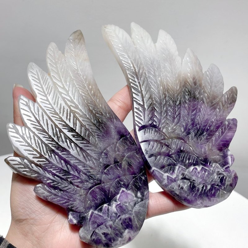 Chevron Amethyst Angel Wing Carving With Stand - Wholesale Crystals