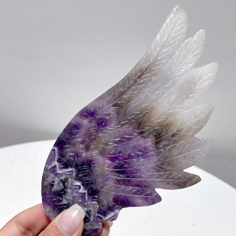 Chevron Amethyst Angel Wing Carving With Stand - Wholesale Crystals