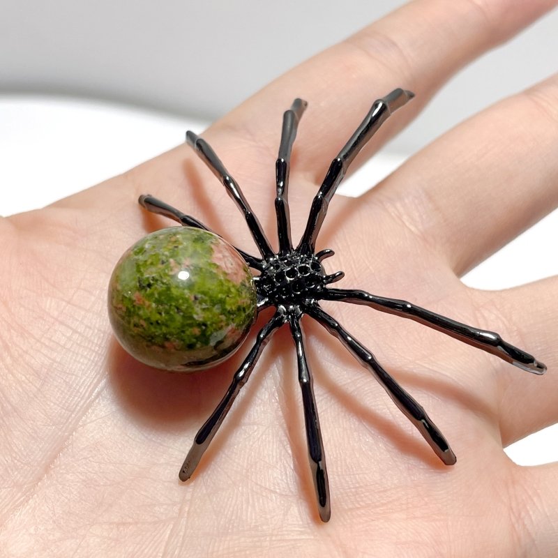 Clear Quartz Unakite Sphere Spider Ornament Handmade Alloy Spider Wholesale - Wholesale Crystals