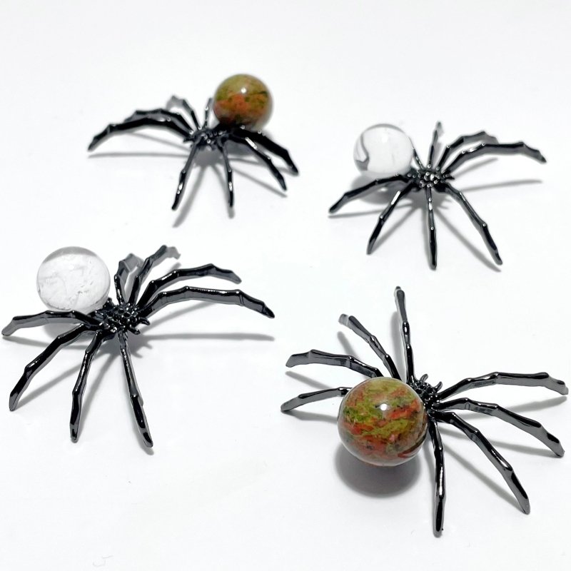 Clear Quartz Unakite Sphere Spider Ornament Handmade Alloy Spider Wholesale - Wholesale Crystals