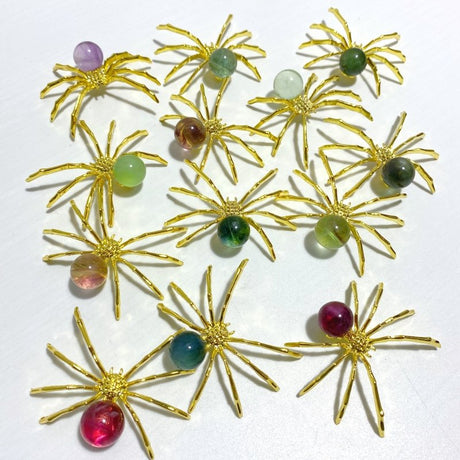 Colorful Fluorite Sphere Spider Ornament Handmade Alloy Spider DIY Wholesale - Wholesale Crystals