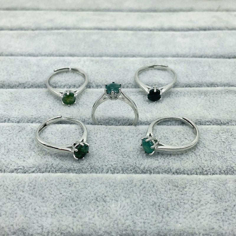 Cut Faceted Green Moss Agate Diamond Shape Adjustable Ring Wholesale -Wholesale Crystals