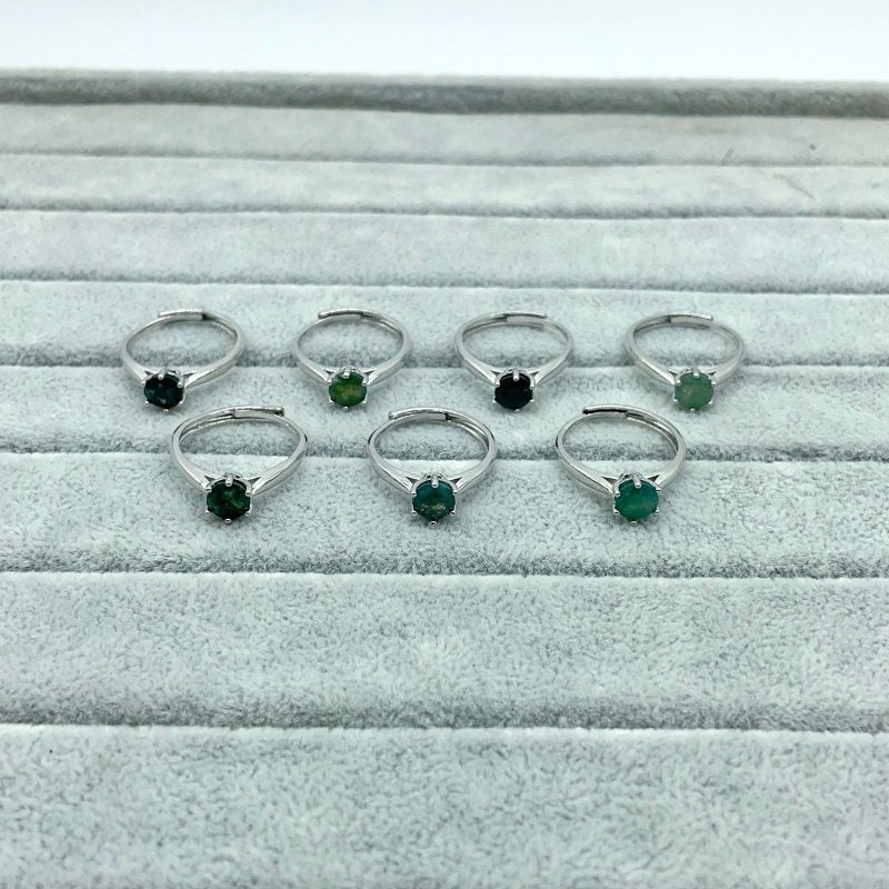 Cut Faceted Green Moss Agate Diamond Shape Adjustable Ring Wholesale -Wholesale Crystals