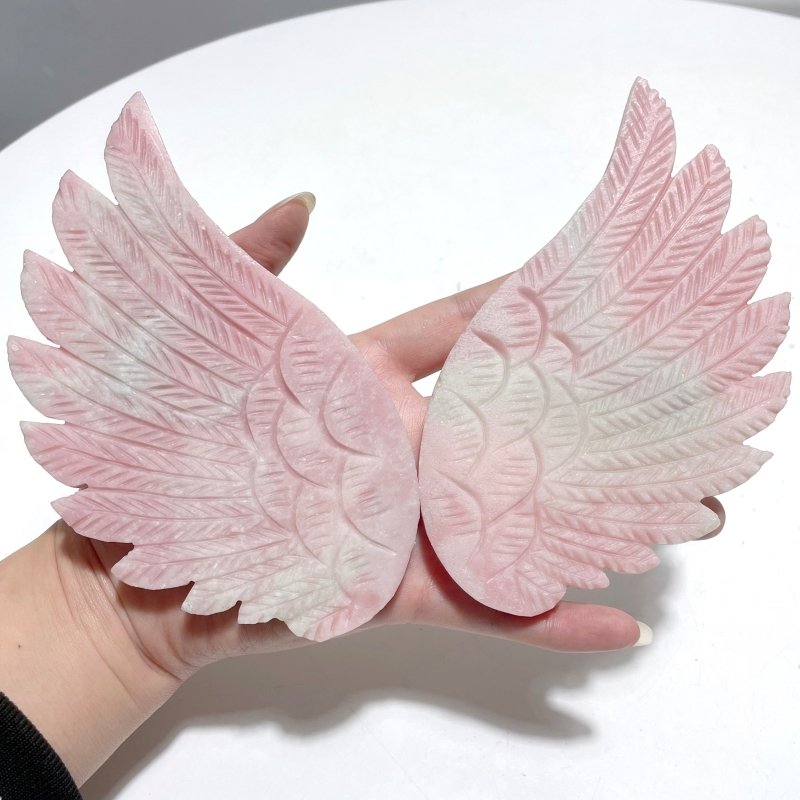 Cute Pink Opal Angel Wing Carving With Stand - Wholesale Crystals