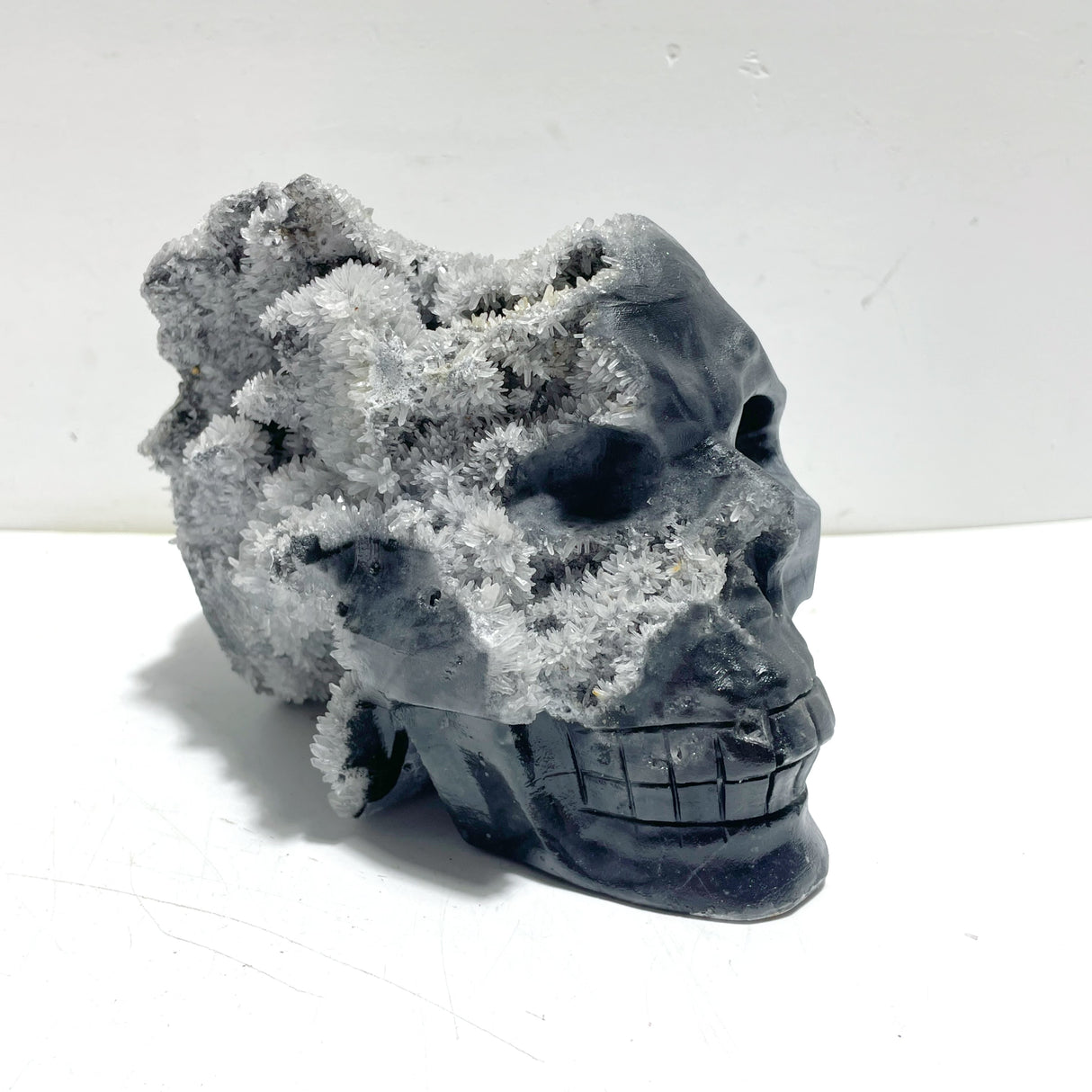 3 Pieces Large Black Clear Quartz Cluster Skull Carving