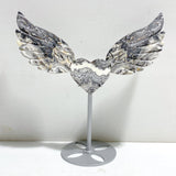 Unique Gray Blue Agate Heart Wing Carving With Stand