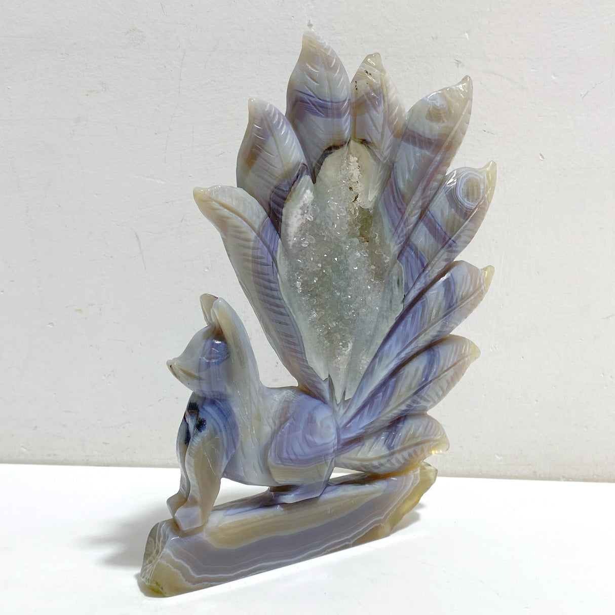 2 Pieces Geode Agate Druzy Nine-tailed Fox Carving #18
