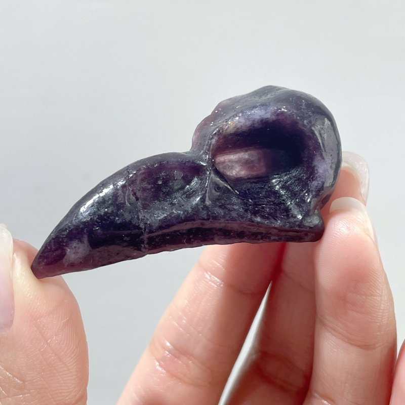 Dark Purple Lepidolite Crow Skull Carving Wholesale - Wholesale Crystals