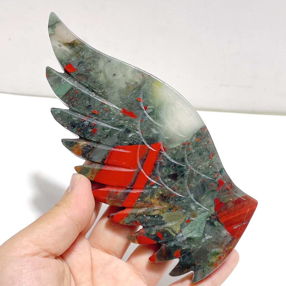 2 Pairs Angel Wing Carving With Stand Africa Blood Stone Morocco Agate
