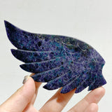 Fluorite Mixed Blue Apatite Heart Wing Carving With Stand