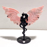 2 Pairs Pink Opal Demon Angel Wing Carving With Stand