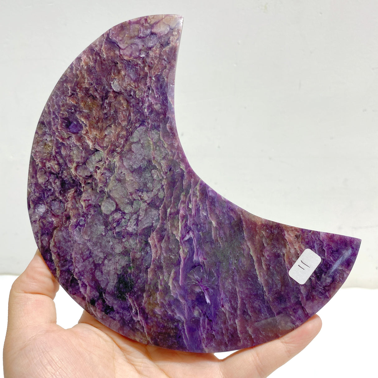 Large Charoite Moon Carving With Stand #11