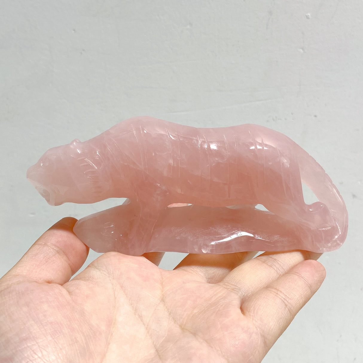 3 Pieces Beautiful Rose Quartz Leopard Carving