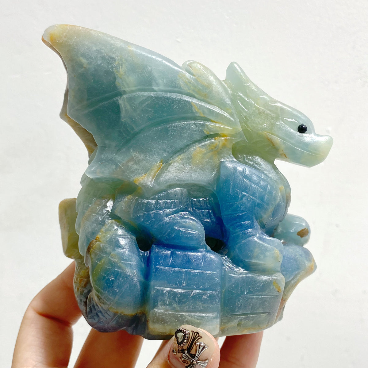 3 Pieces Blue Onyx Flying Dragon Castle Carving(Defect)