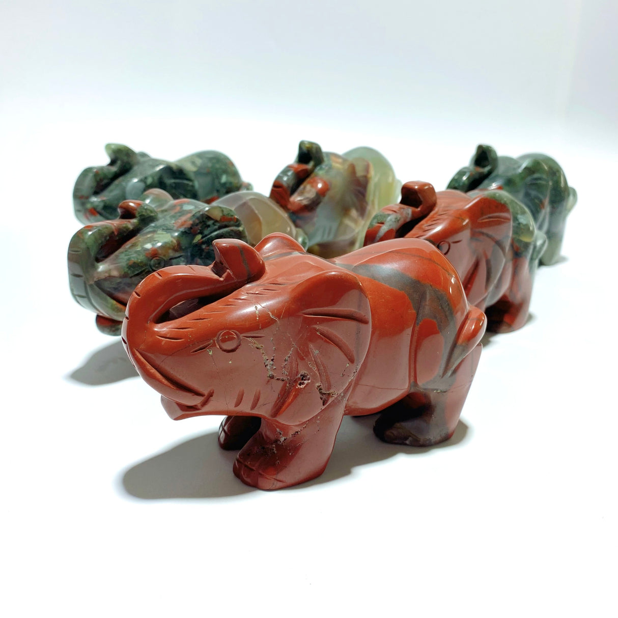 6 Pieces Africa Blood Stone Elephant Carving
