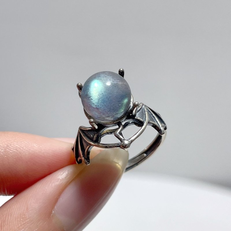 E8 Silver Rings Devil Wings Shape Wholesale Malachite Strawberry Quar
