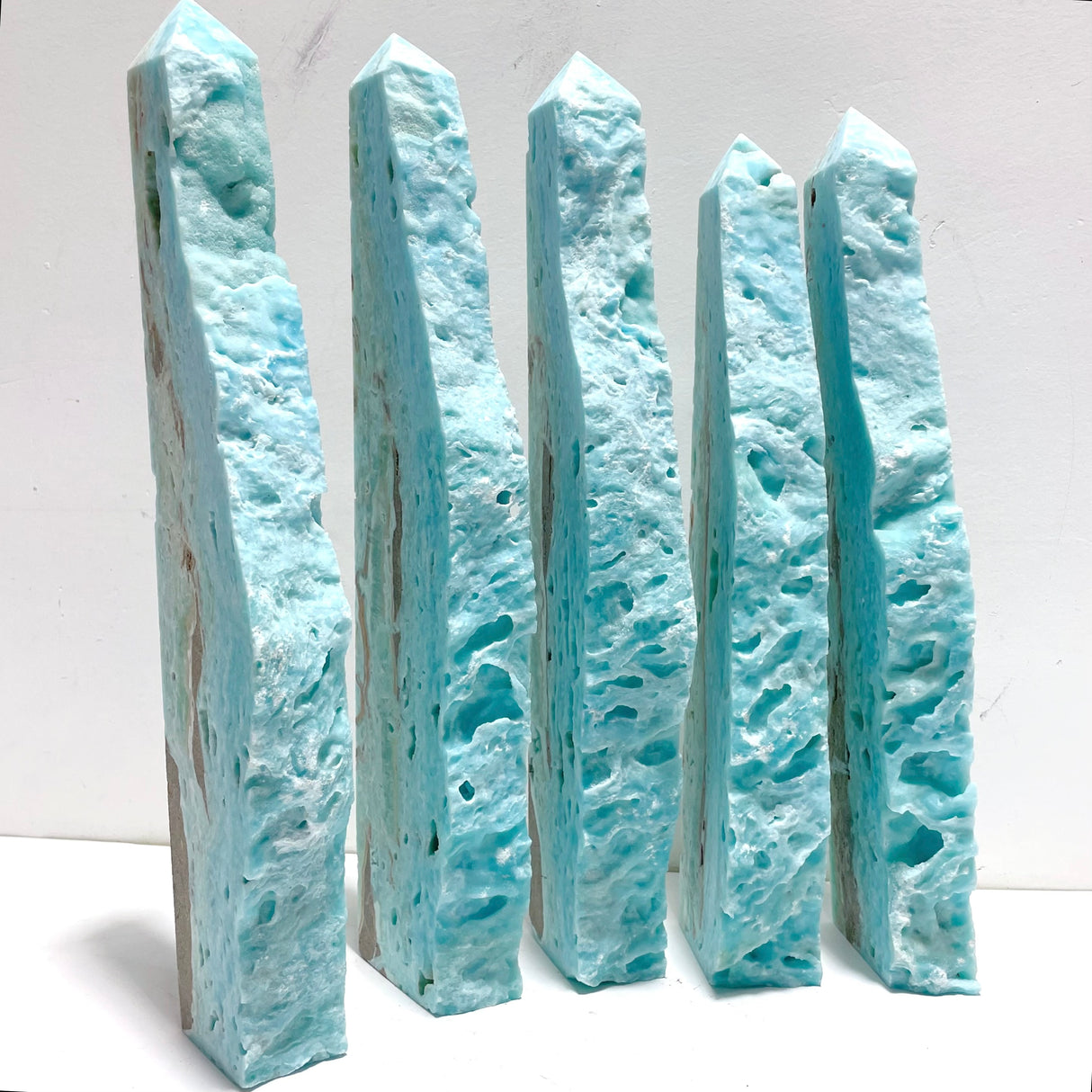 5 Pieces Large Blue Hemimorphite Four-Sided Tower Raw Side