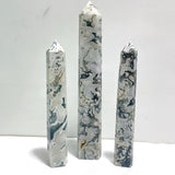 3 Pieces Tall Geode Druzy White Moss Agate Tower Points