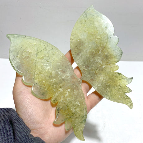 Unique Prehnite Butterfly Wing Carving With Stand