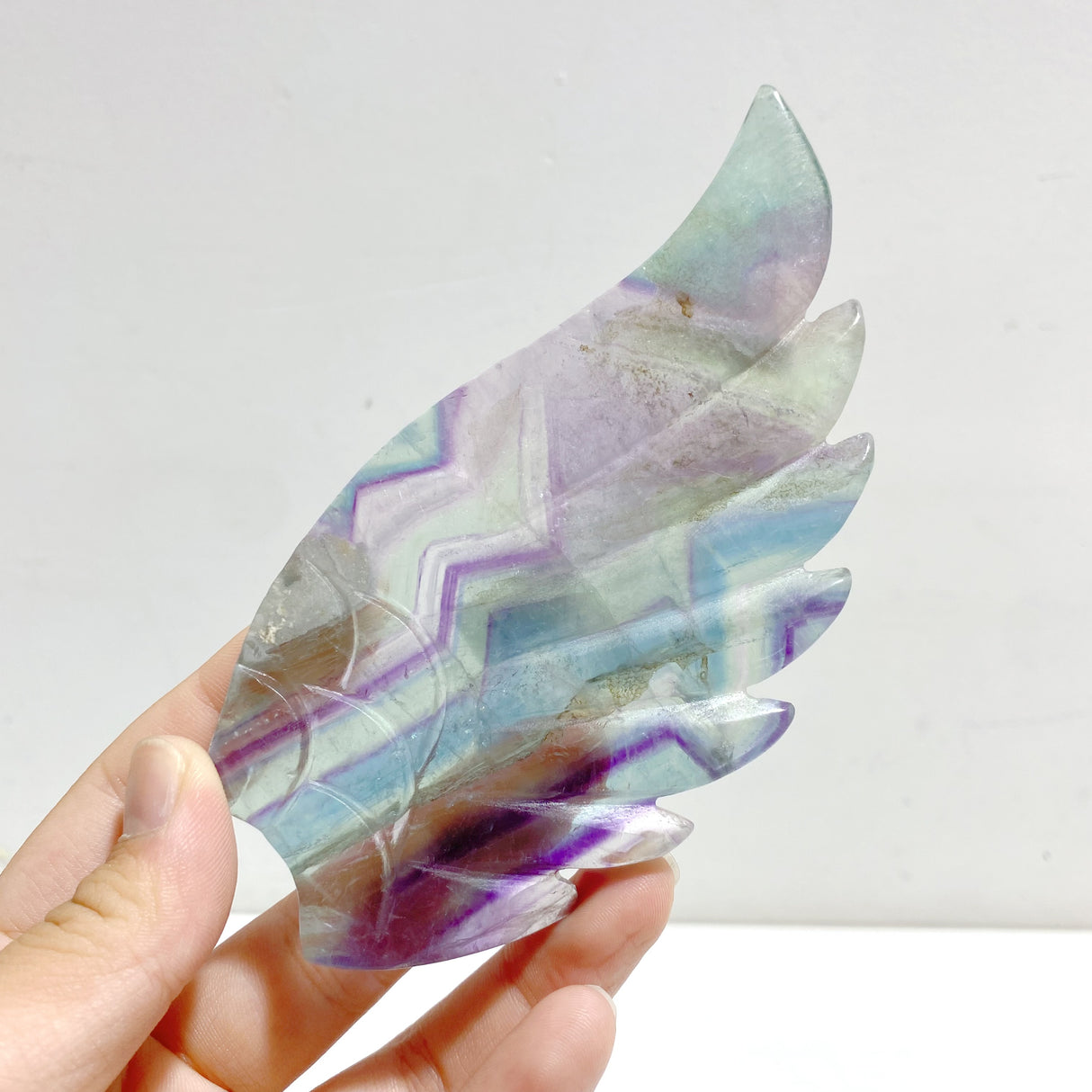 Unique Fluorite Heart Wing Carving With Stand