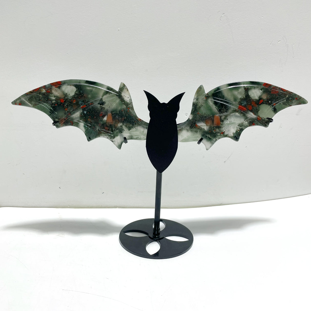 2 Pairs Africa Blood Stone Bat Wing Carving With Stand