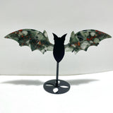 2 Pairs Africa Blood Stone Bat Wing Carving With Stand