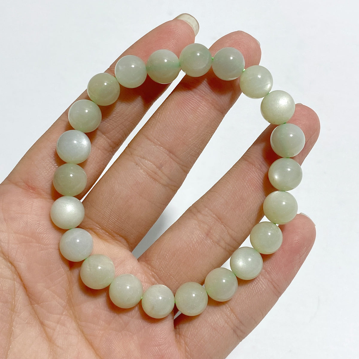 14 Pieces 9mm Light Green Moonstone Bracelet