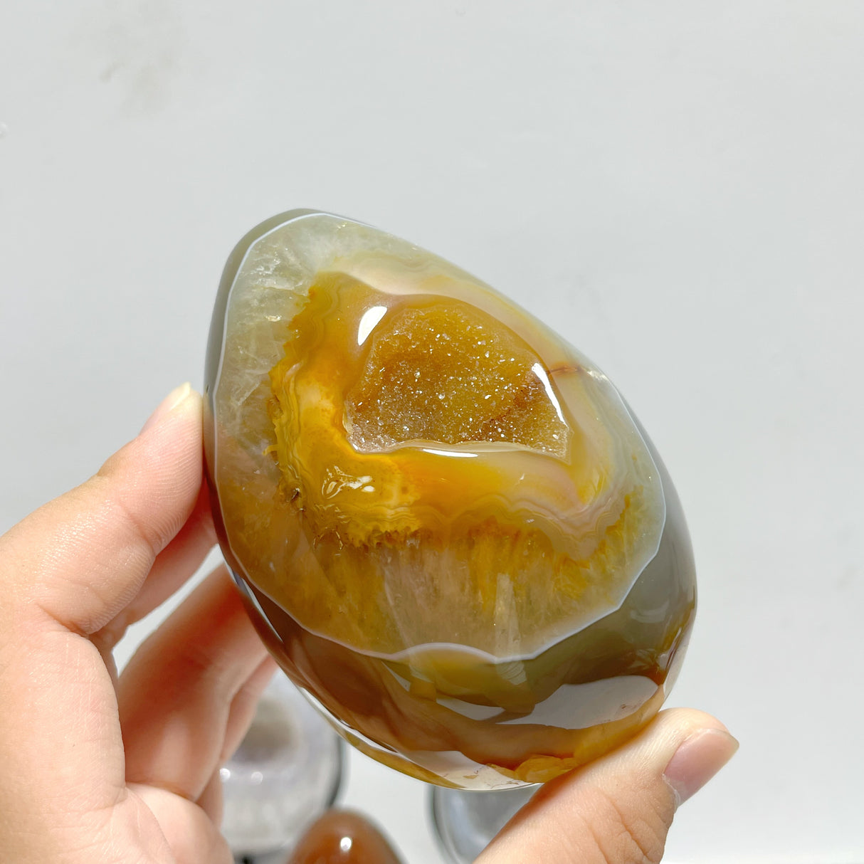 5 Pieces Geode Druzy Eggs Carving With Stand