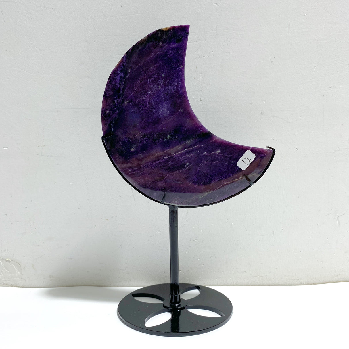 Large Charoite Moon Carving With Stand
