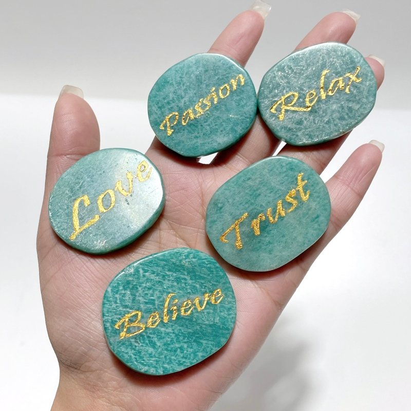 Engraved Amazonite Golden Word Stones Single Words Wholesale - Wholesale Crystals