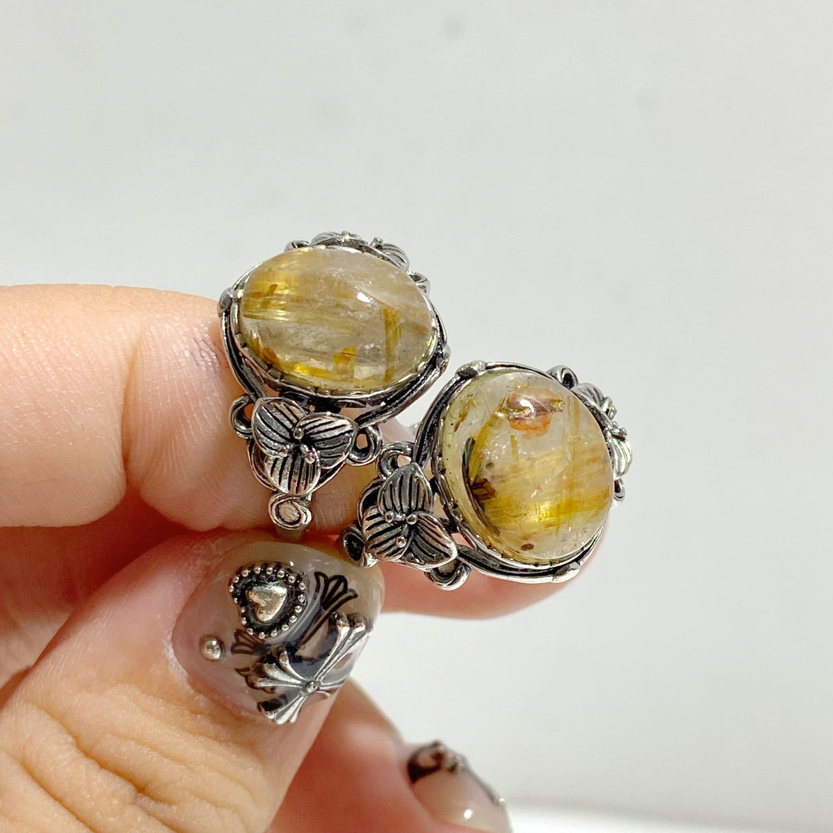19 Pieces Golden Rutile Quartz Different Styles Rings