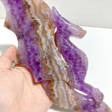 Amethyst Mixed Stripe Agate Flying Dragon Carving With Stand