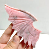 2 Pairs Pink Opal Demon Angel Wing Carving With Stand