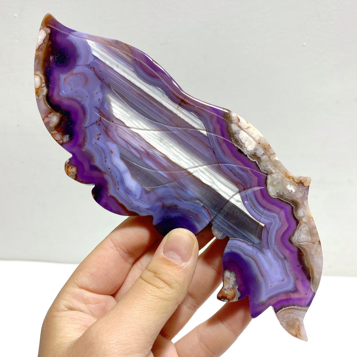 Unique Purple Sakura Flower Agate Butterfly Wing Carving With Stand