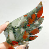 Unique Africa Blood Stone Heart Wing Carving With Stand