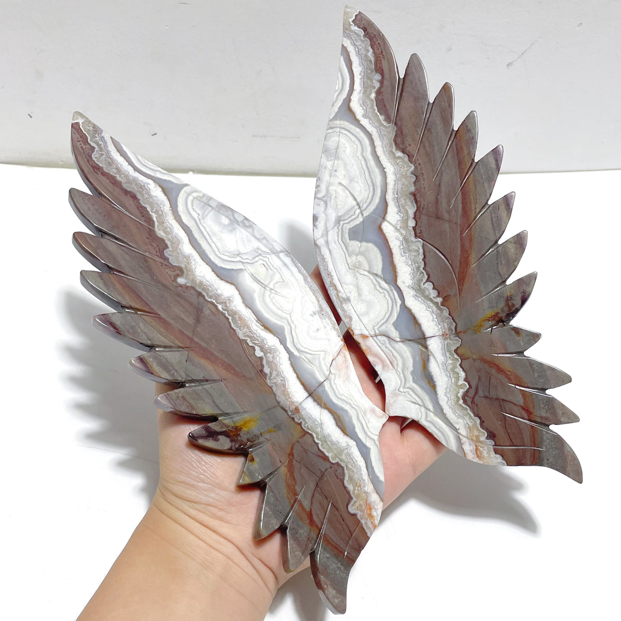 2 Pairs Angel Wing Carving With Stand Africa Blood Stone Morocco Agate