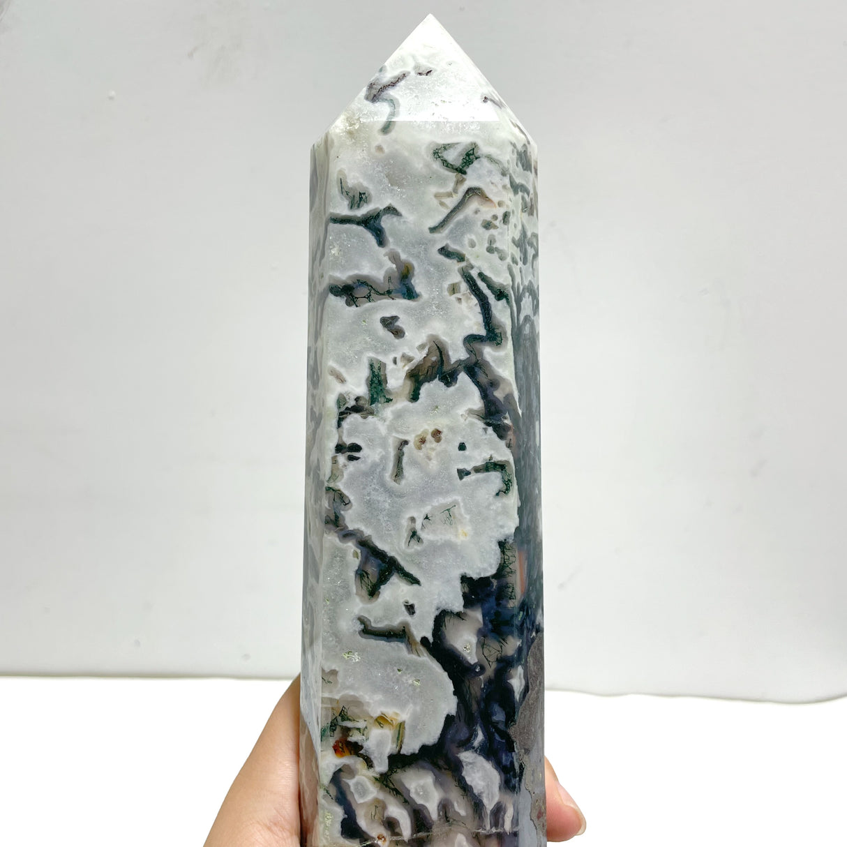 3 Pieces Tall Geode Druzy White Moss Agate Tower Points
