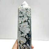 3 Pieces Tall Geode Druzy White Moss Agate Tower Points