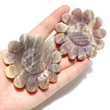 2 Pairs Sunstone Mixed Moonstone Sunflower Carving With Stand