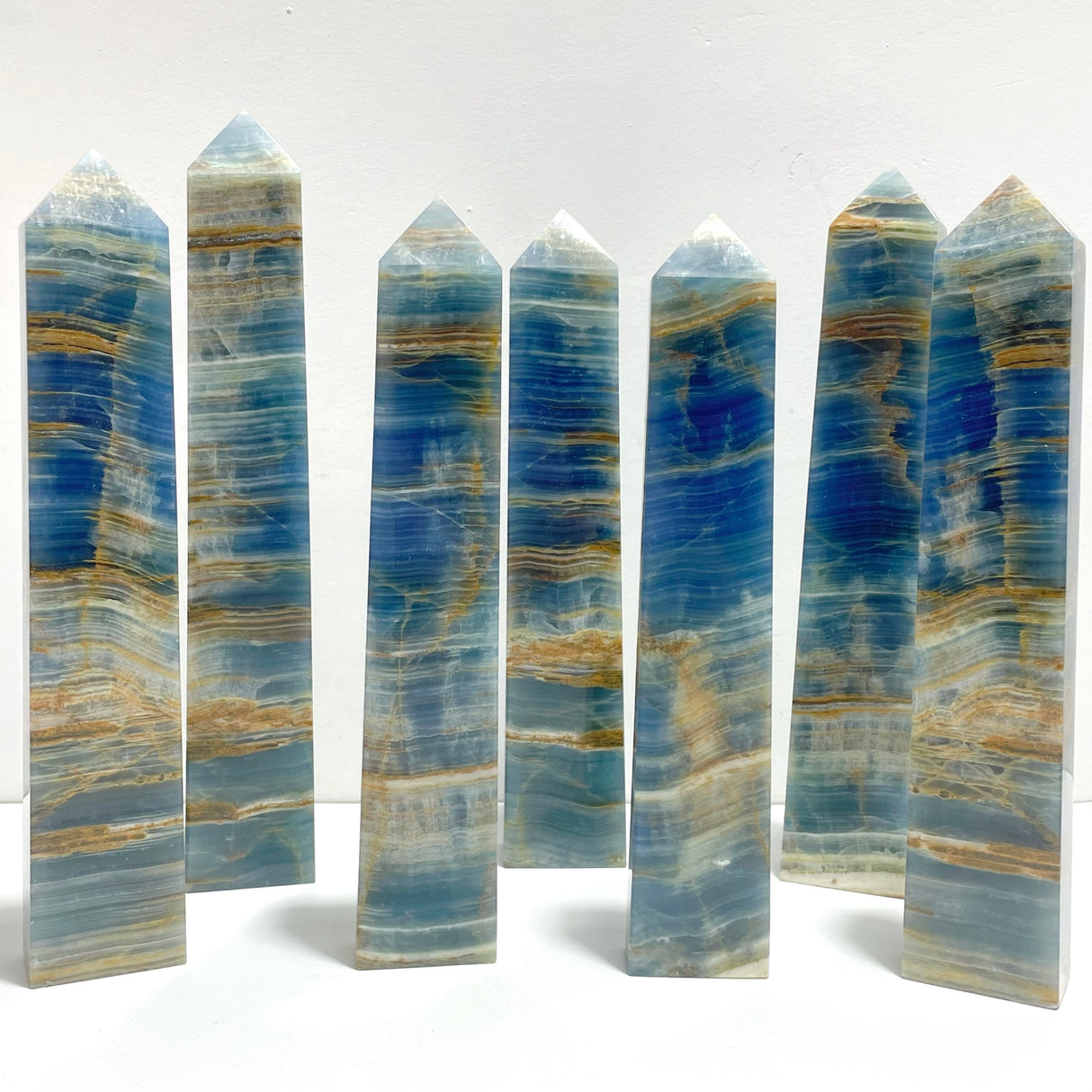 7 Pieces High Quality Blue Onyx Four-sided Tower Point
