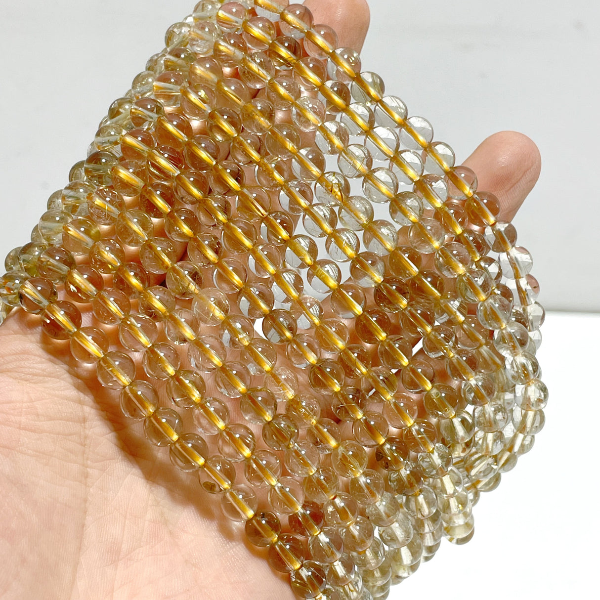 6 Pieces 6mm Rutile Quartz Beads 3-Loop Bracelet/Necklace For DIY