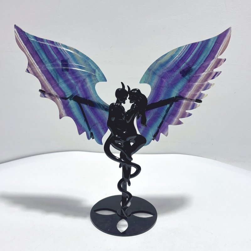 Fluorite Angel And Demons Wing Carving With Stand - Wholesale Crystals