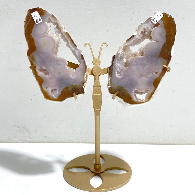 Geode Druzy Pink Amethyst Slab Butterfly Wing Carving With Stand #1 -Wholesale Crystals