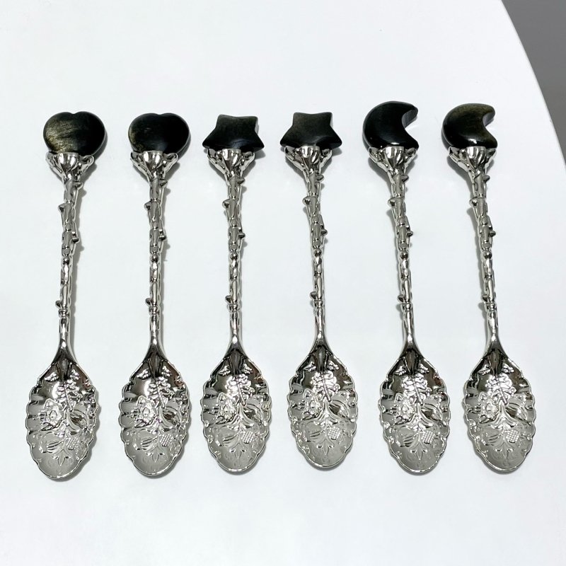 Gold Sheen Obsidian Silver Coffee Spoon Wholesale - Wholesale Crystals