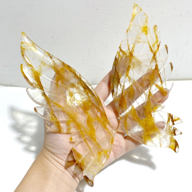 Golden Hematoid Quartz Fire Quartz Angel Carving Wing With Stand -Wholesale Crystals